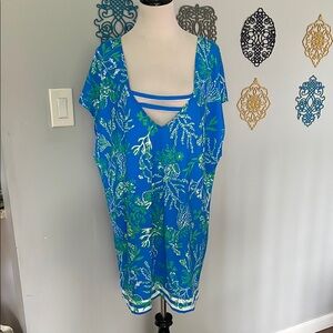 Lilly Pulitzer Briny Blue Talli V-neck cover up in A Bit Salty print size XXL
